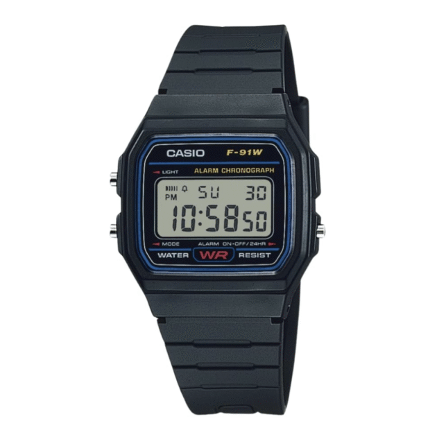 Casio F91W Series | Digital Watch | Water Resistant | LED Light | 1/100 SEC Stopwatch | Regular Time Keeping (HR, Min, SEC, PM, Date, Day) | Daily Alarm | Lightweight | 7 Year Battery