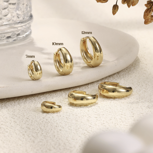 BESTEEL 3Pairs 14K Gold Plated Hoop Earrings Set for Women Chunky Earring Silver Plated Hypoallergenic Small Huggie Hoops Lightweight Tiny Thick Trendy Hoop Earrings Stacks for Multiple Piercing