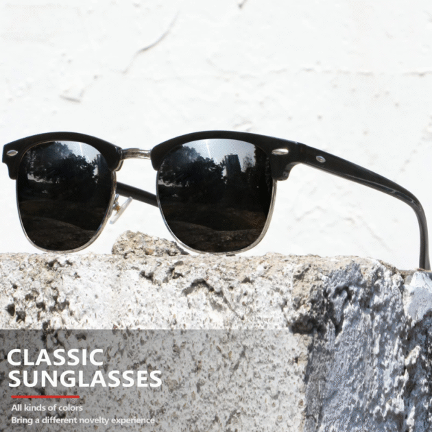 FURISHQI Classic Polarized Sunglasses for Men and Women Retro Style Semi Rimless Frame Sun Glasses 100% UV Protection Goggles