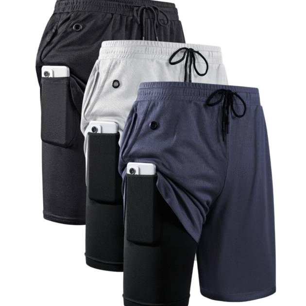 JWJ Mens 2 in 1 Running Shorts Quick Dry Gym Athletic Workout Clothes with Side Pockets