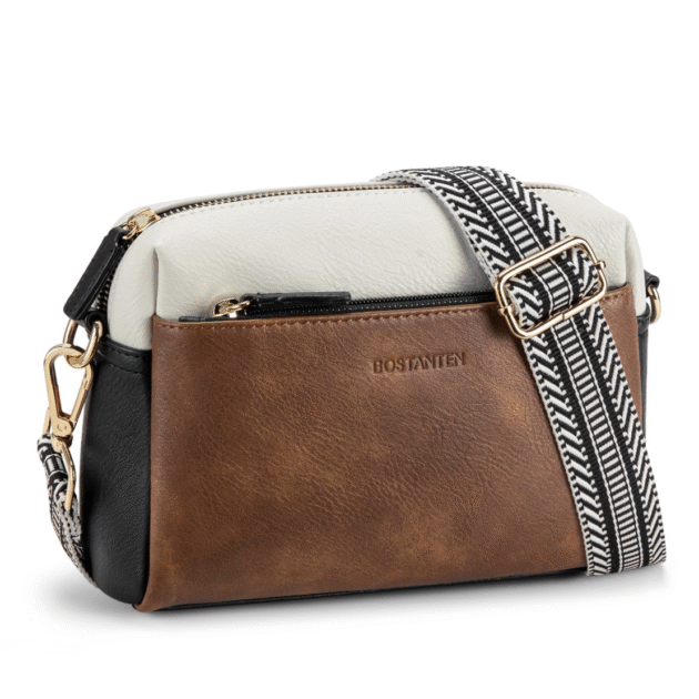 BOSTANTEN Small Crossbody Purse for Women Triple Zip Cell Phone Leather Handbag with Colored Shoulder Strap